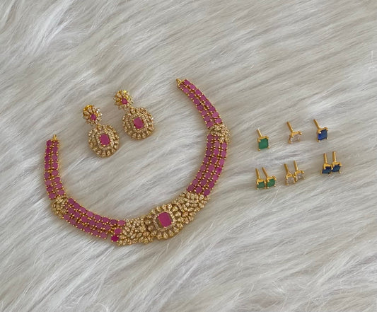Antique gold tone cz ruby white colour changeable necklace set dj-54753
