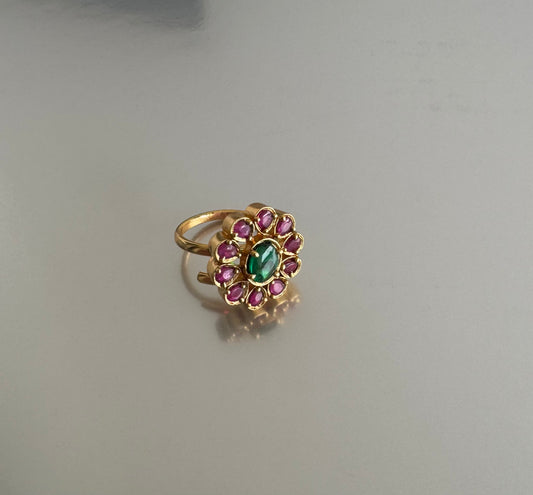 Matte finish kemp-green flower adjustable finger ring dj-51398