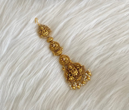 Antique gold tone cz white lakshmi peacock tikka dj-52058