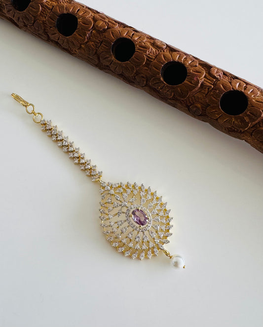 Two tone cz-purple thilak stone tikka dj-51365
