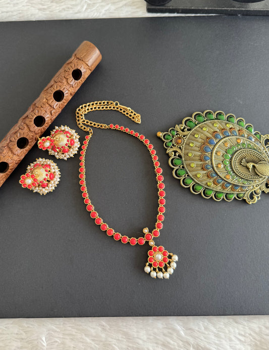 Matte finish coral pearl flower necklace set dj-52081