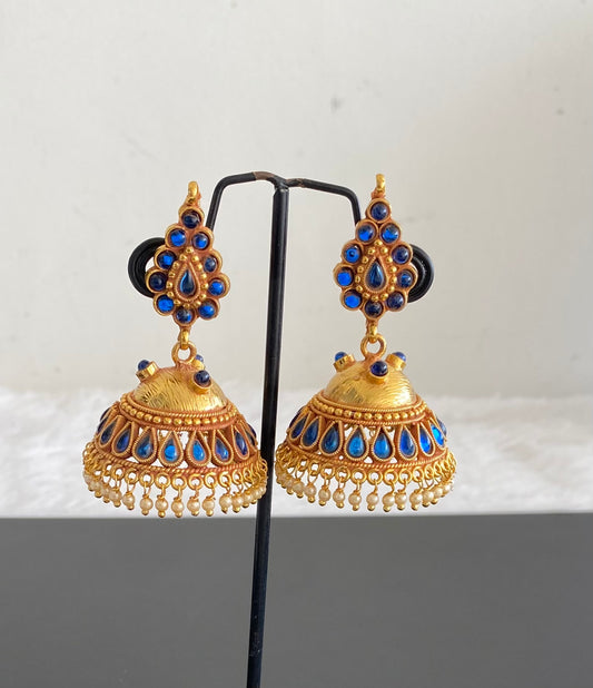 Antique gold tone Blue pearl Jhumkka -dj11991