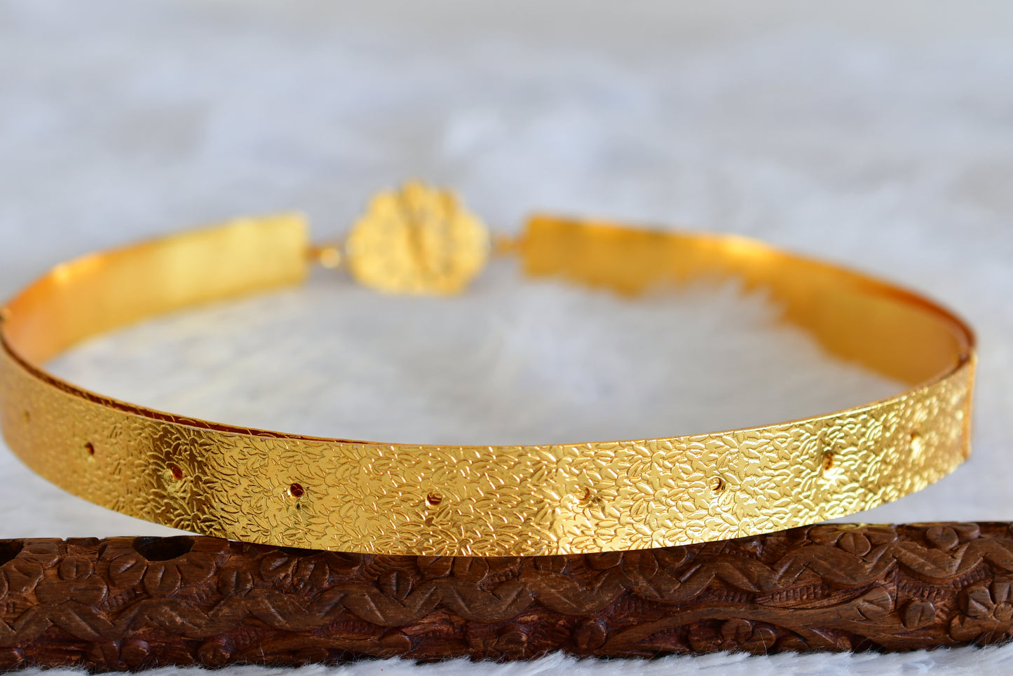 Gold tone pink-green-white kundan jadau flower mango waist band dj-52178