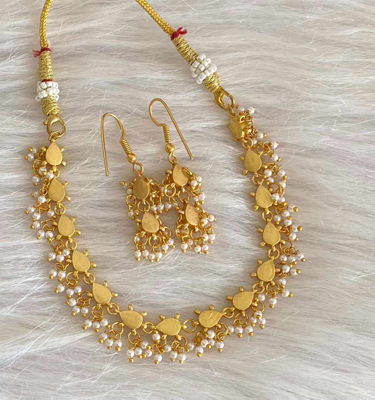 Antique gold tone green kundan jadau pearl necklace set dj-54151