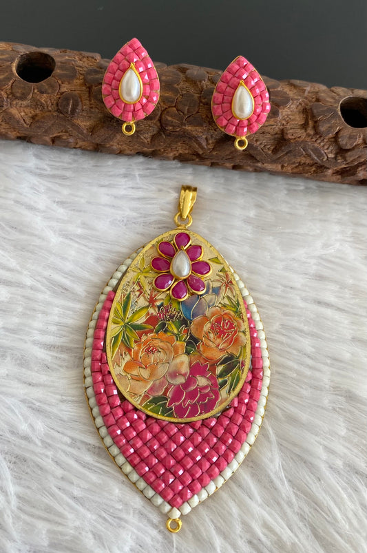 Gold tone pink pearl pacchi pendant set dj-52955