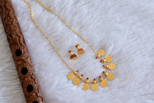 Gold tone pink stone lakshmi coin necklace set dj-50282