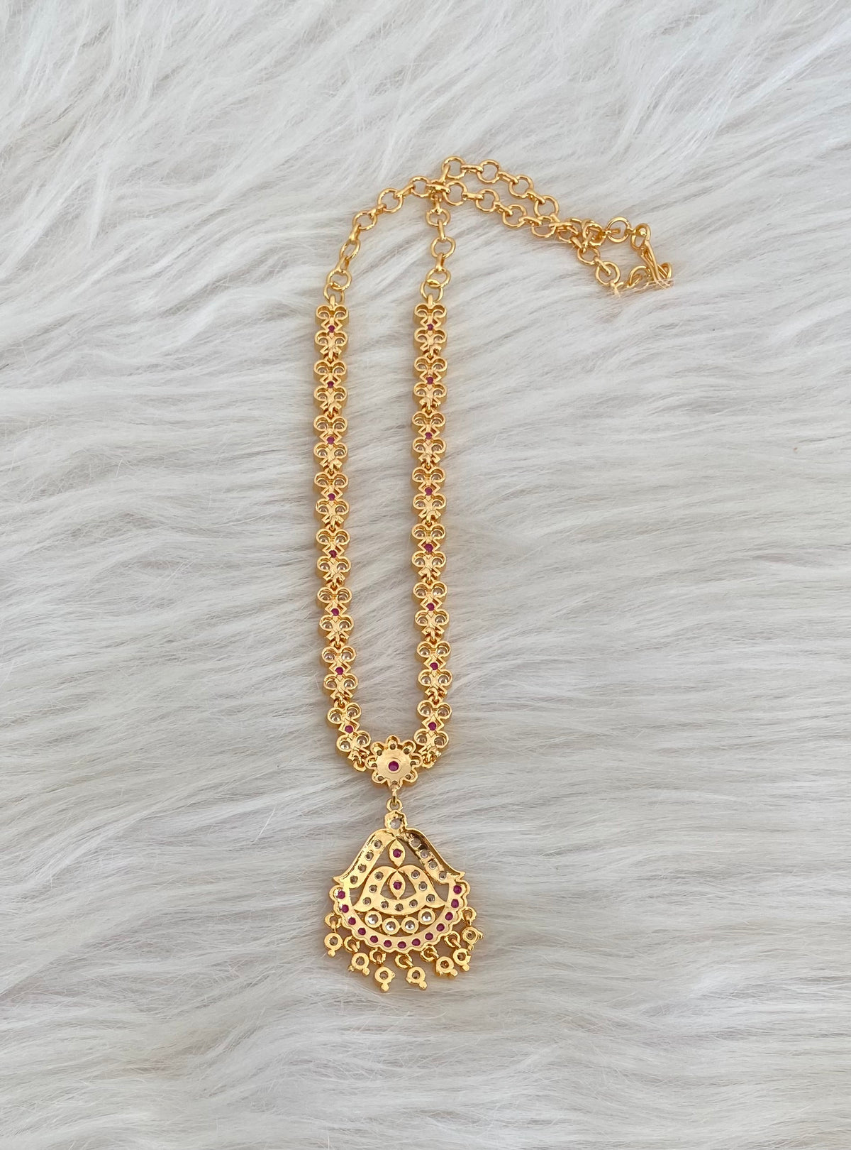 Gold tone south indian AD white-pink stone necklace dj-54921