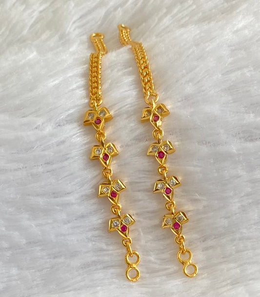 Gold tone AD pink-white stone ear side chain dj-54045
