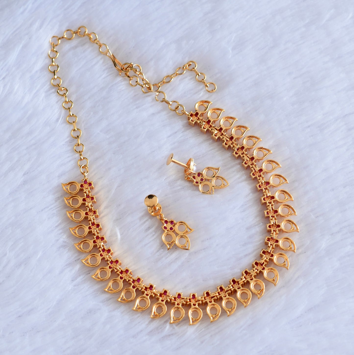 Gold tone ruby stone pearl mango necklace set dj-53036