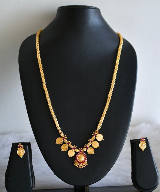 Gold tone 24 inches chain with pink lakshmi coin pendant set dj-52633