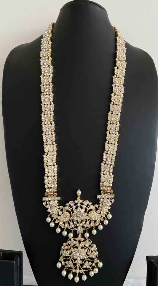 Gold tone AD white stone lotus peacock flower pearl haar dj-53384