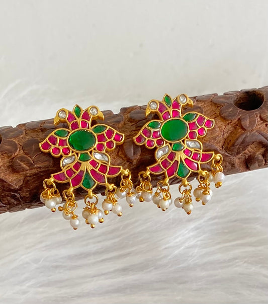Gold tone kundan jadau gandaberunda earrings dj-54255