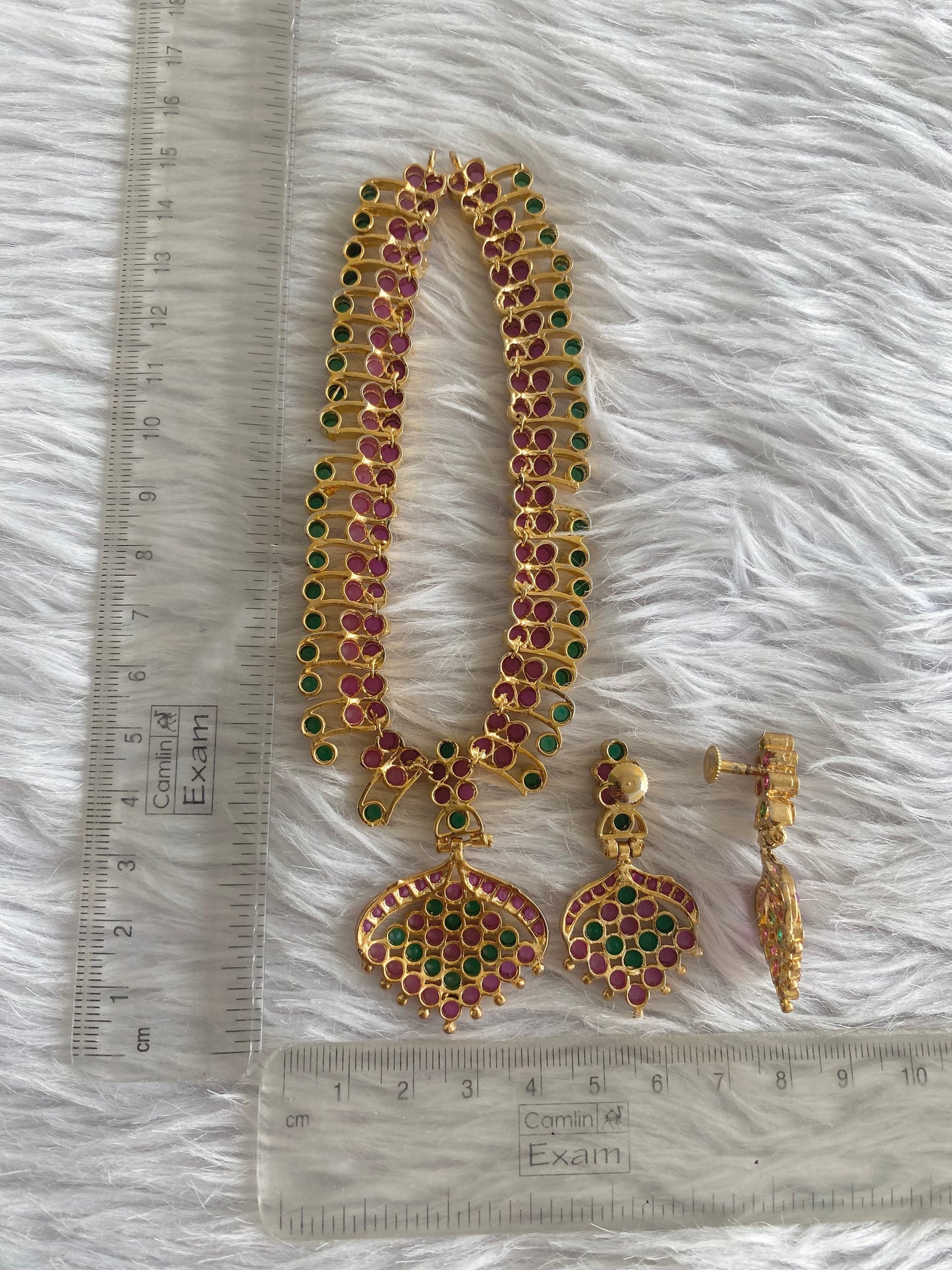 Gold Tone South Indian style Ruby-green Necklace Set DJ-51120