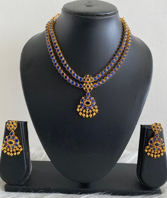 Matte finish blue double layer attigai/necklace set dj-53961
