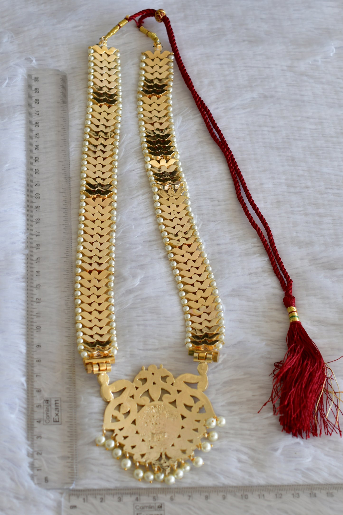 Gold tone precious kemp-green white pearl peacock haar Dj-52527