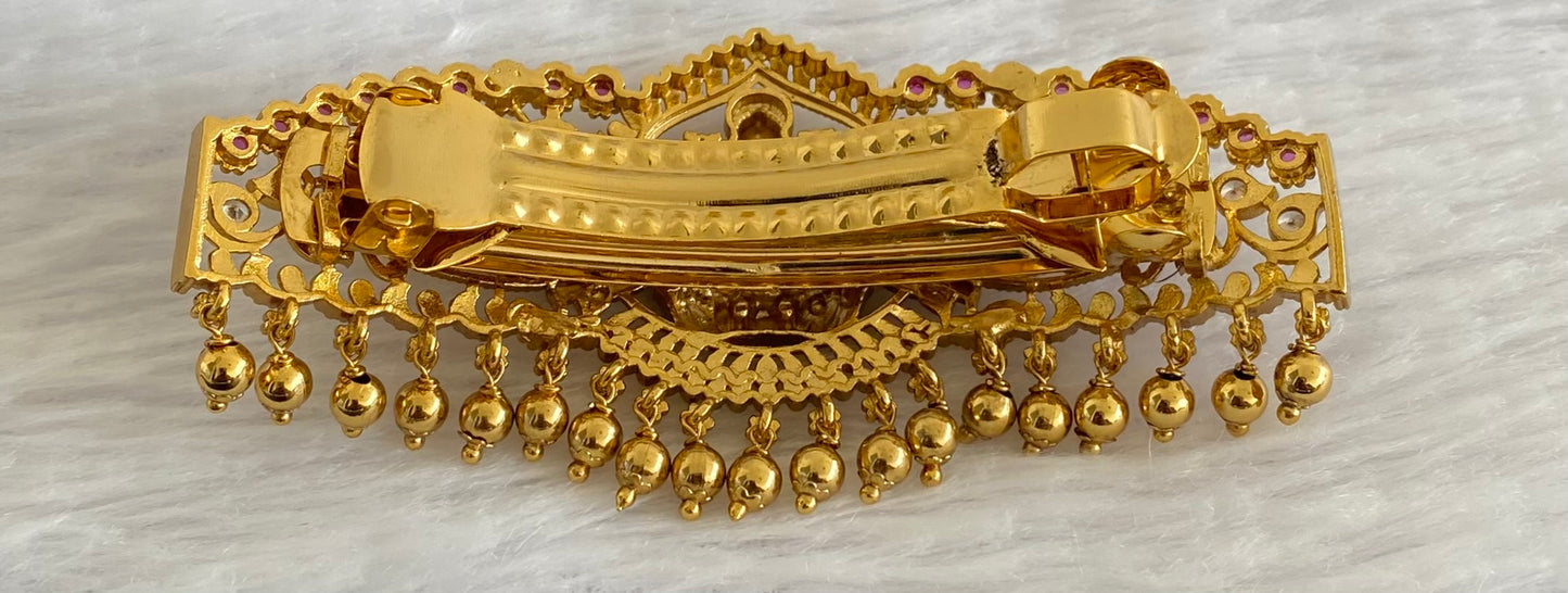 Antique gold tone kemp-green-white lakshmi peacock hair clip dj-53638