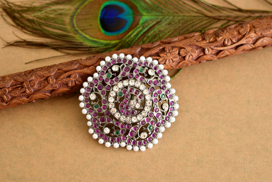 Black finish precious kemp-green peacock flower rakodi(hair jewel) dj-51767