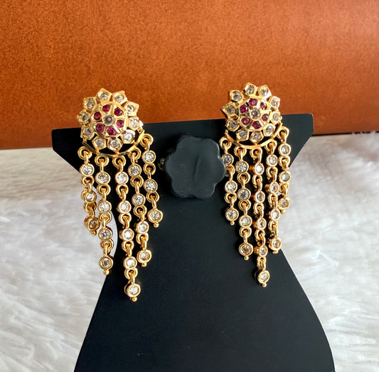 Gold tone AD white-pink flower earrings dj-53273