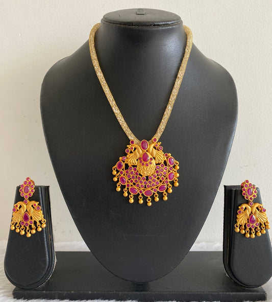 Matte Finish Ruby Peacock Necklace Set-dj07109
