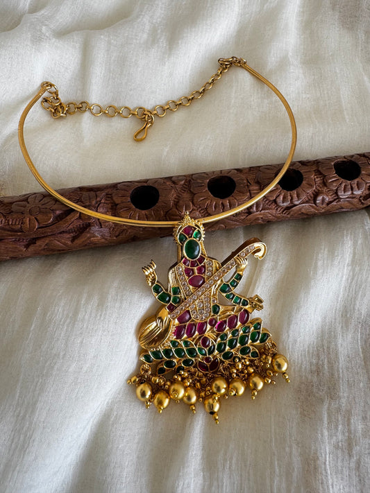 Matte finish kemp-green Ma saraswathi hasli necklace dj-52613