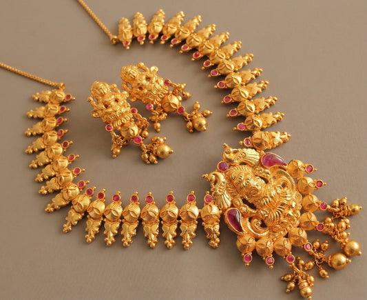 Matte Finish ruby lakshmi necklace set Dj-06633
