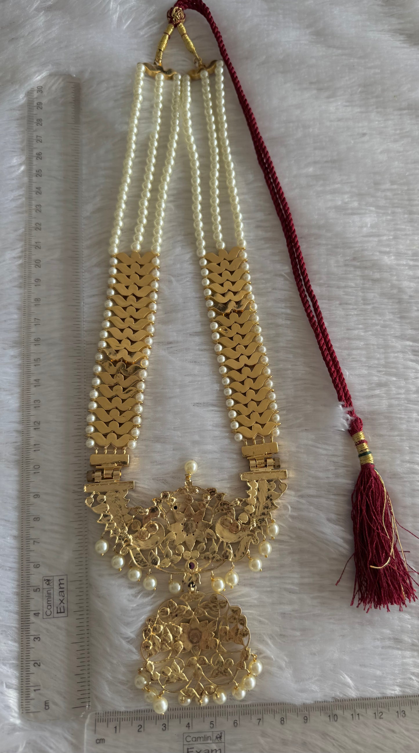 Gold tone precious kemp-green-white pearl flower haar dj-51755