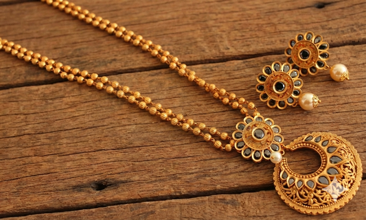 Matte finish black flower bali necklace set-dj07791