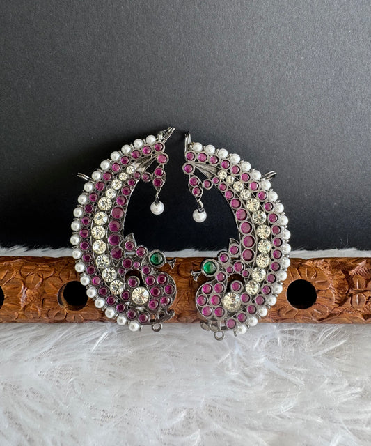 Black finish precious kemp-green pearl khanpool peacock earrings dj-51448