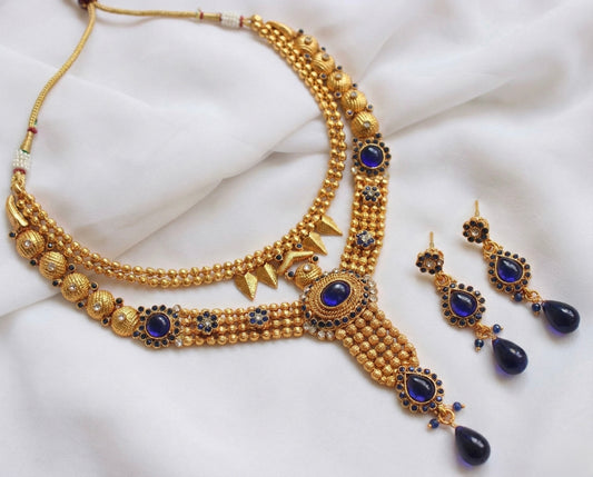 Antique gold tone Blue Necklace Set-dj04168