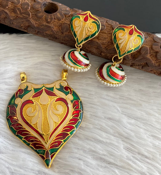 Gold tone meenakari pacchi pendant set dj-52965