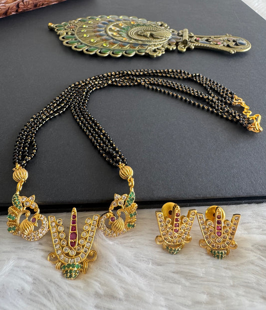 Matte finish cz pink-green Thirumal Nama peacock 18 inches mangalsutra set dj-52070