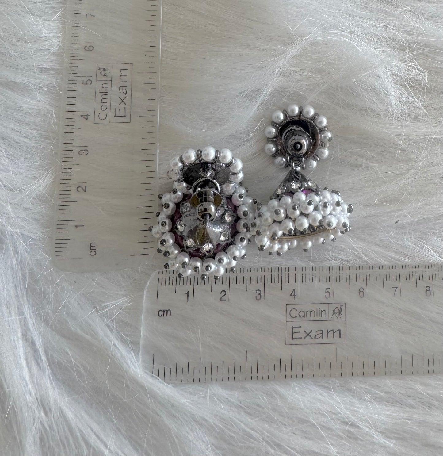 Black finish precious kemp-white stone pearl jhumkka dj-51255