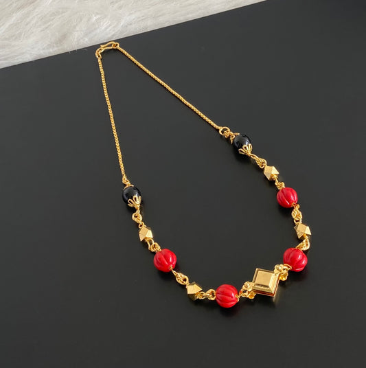 Gold tone 18 inches coral-black beaded chain dj-54791