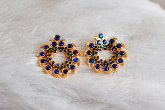 Gold tone blue-green pearl mango big earrings dj-52358