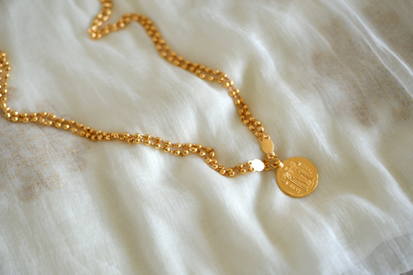 Gold tone 24 inches ball chain with guruvayurappan pendant dj-52630