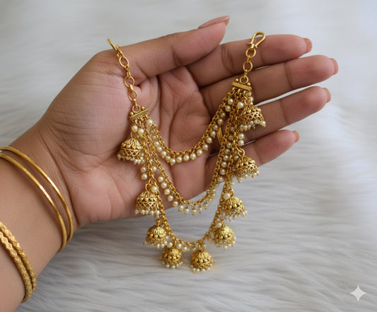 Matte finish pearl jhumkka ear side chain dj-45598