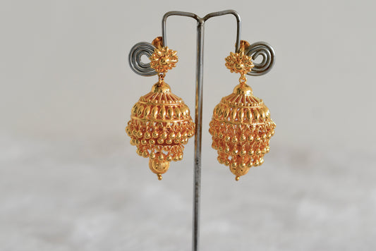 Gold tone Kerala style flower step jhumkka dj-52444