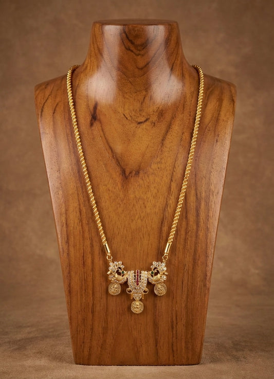 Gold tone Thirumal nama-peacock-lakshmi pendant with 24 inches rope chain dj-48220