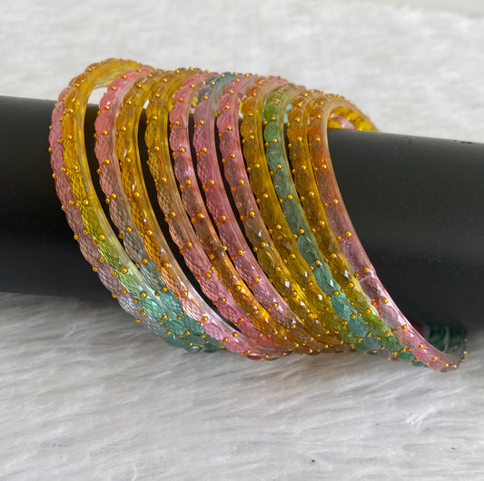 Set of 12 multi color glass bangles(2.8) dj-52863