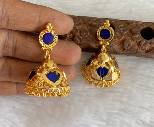 Gold tone kerala style blue 4 petals of palakka jhumkka dj-53130