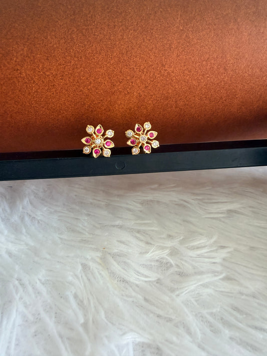 Gold tone AD pink-white flower stud/earrings dj-53281