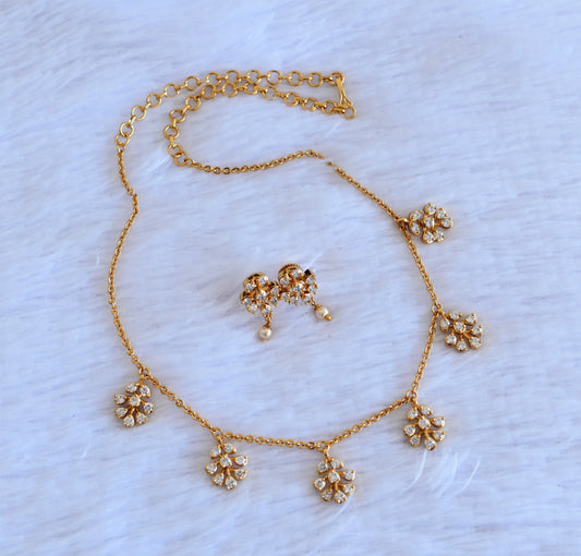 Antique gold tone cz white flower necklace set dj-52728