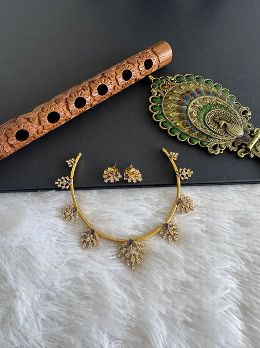 Matte finish cz white-purple kanti necklace set dj-52114