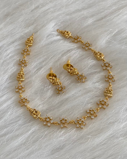 Gold tone white nakshatra lakshmi necklace set dj-54424