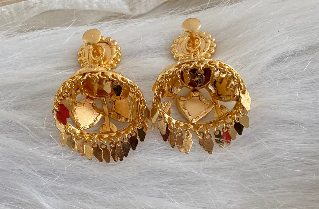Gold tone elakka kerala style green 4 petals of palakka jhumkka dj-53921