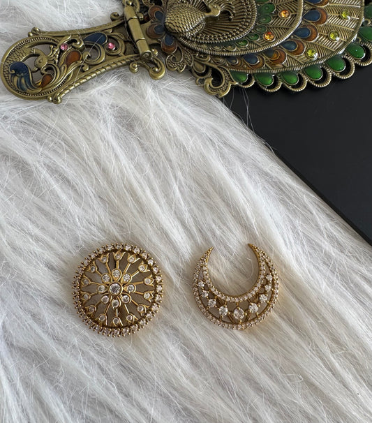 Antique gold tone cz white sun moon hair jewel- Dj-51353