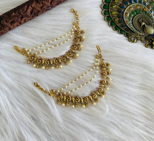 Matte finish ruby-green pearl peacock-mango ear side chain dj-51328