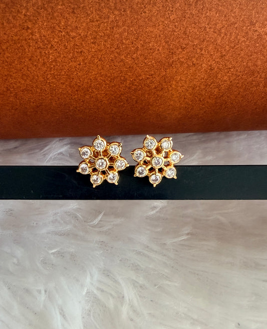Gold tone AD white flower stud/earrings dj-53275