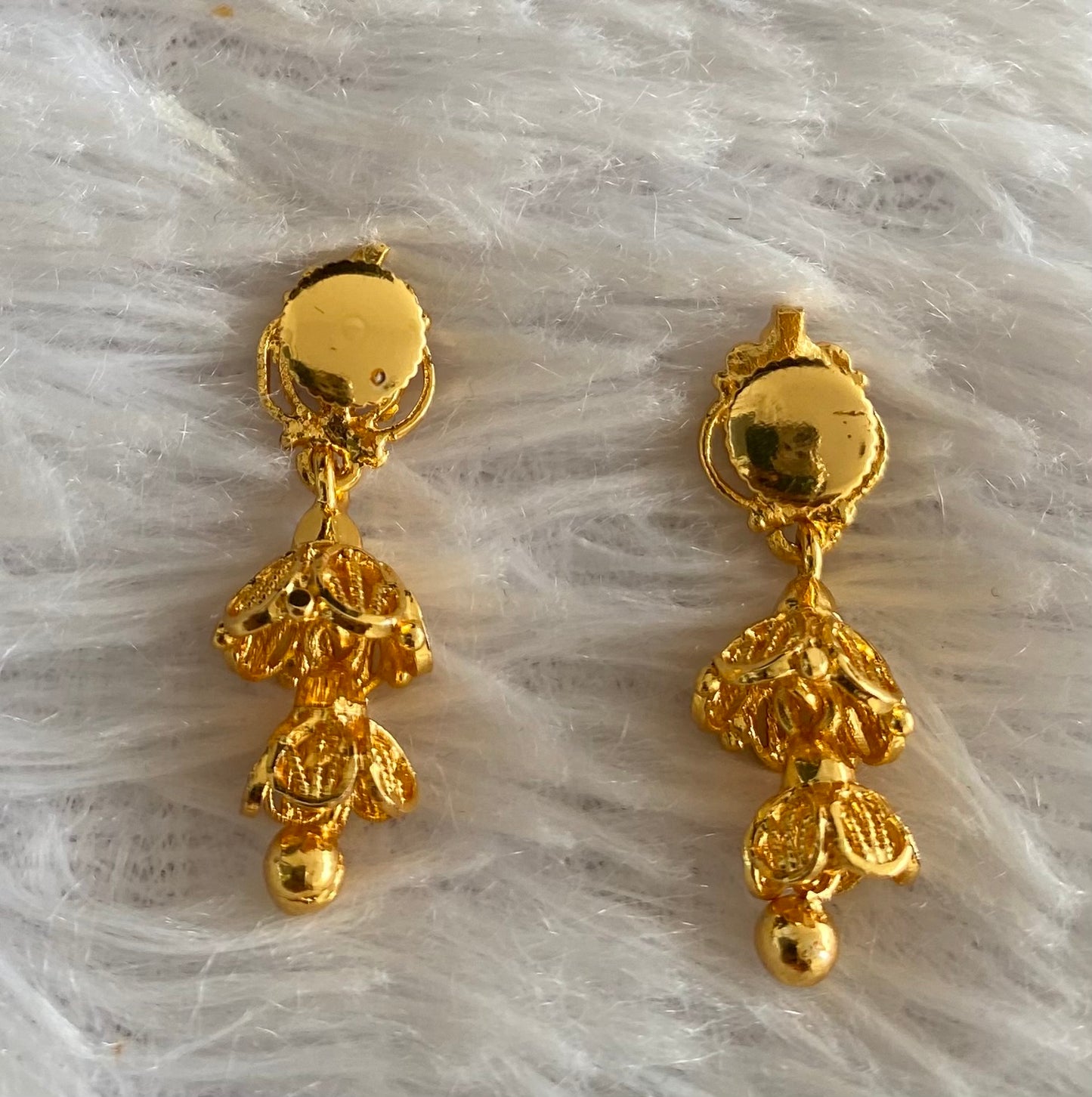 Gold tone green screw back step jhumkka-dj52887