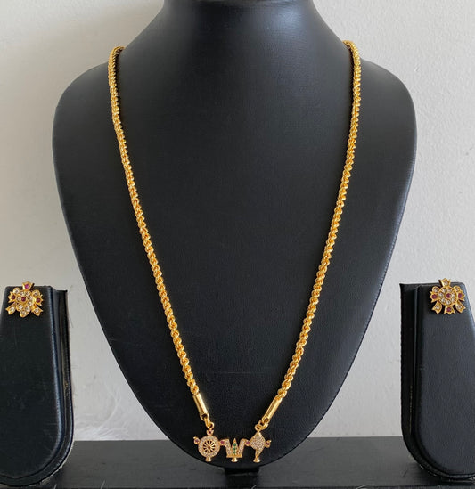 Gold tone 24 inches chain with shanku-nama-chakra pendant set dj-54311